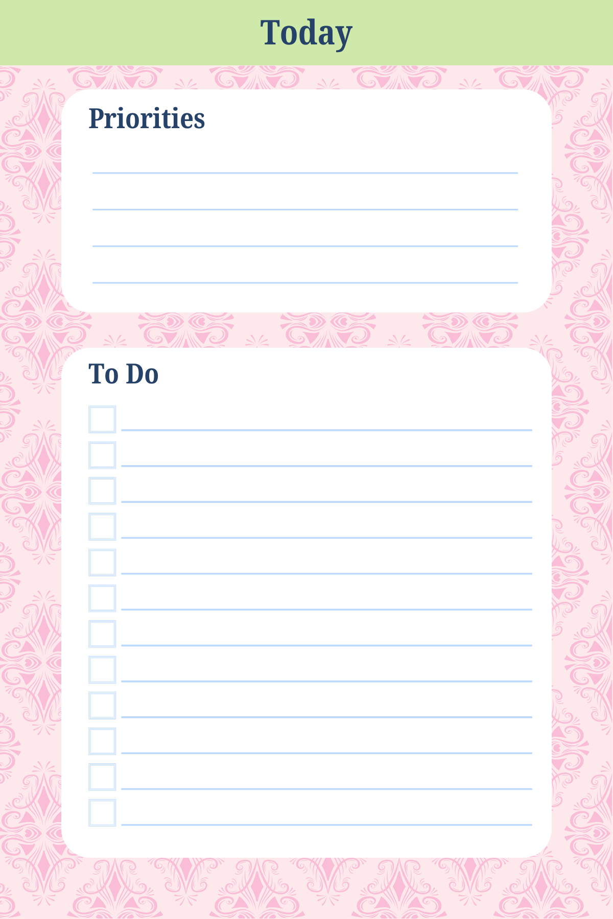 4 x 6 Inch Pink Damask To Do List