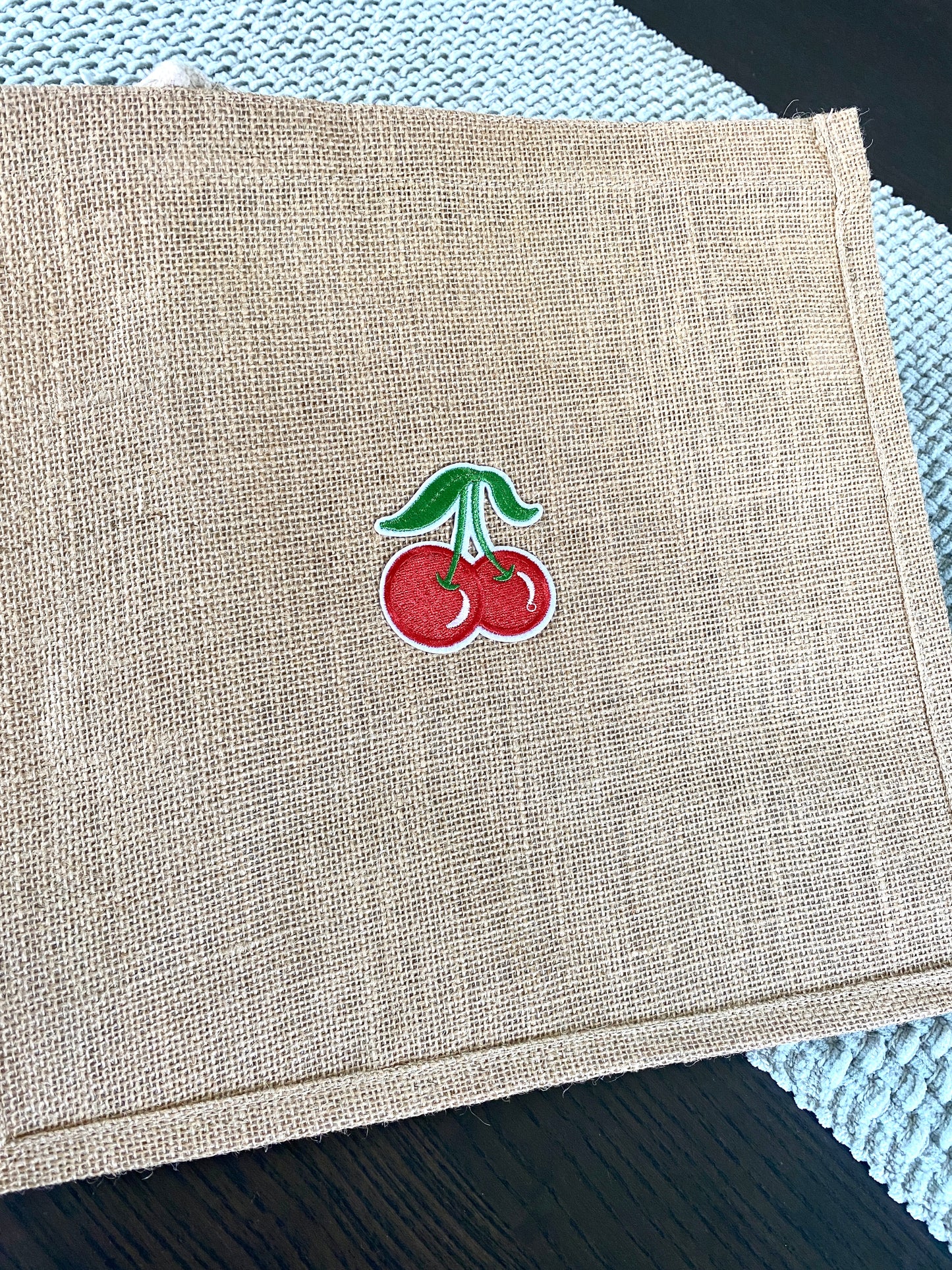 Keep Calm Cherries Burlap and Canvas Bag
