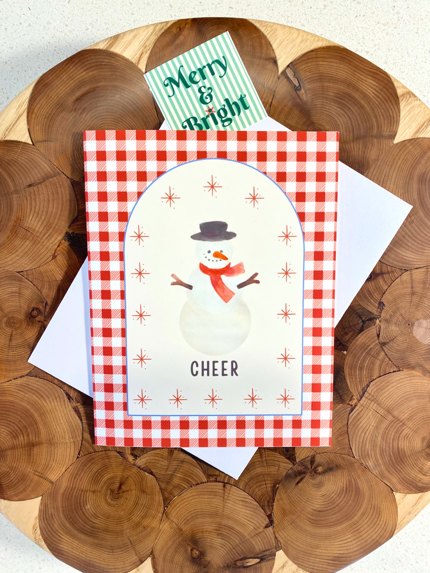 Snowman Red Gingham Holiday Card