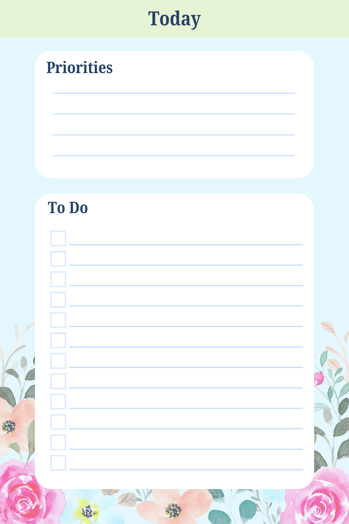4 x 6 Inch Blue Floral To Do Notepad