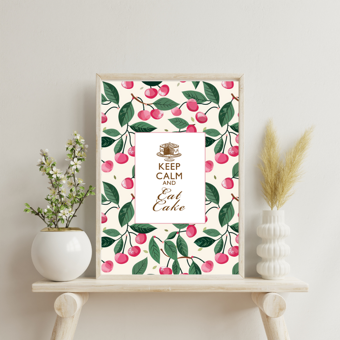 Cherries - Keep Calm and Eat Cake Art Print