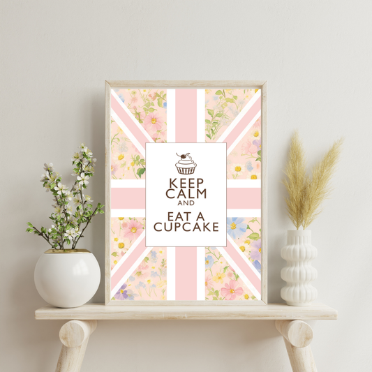 Keep Calm and Eat a Cupcake Daisy Floral Art Print