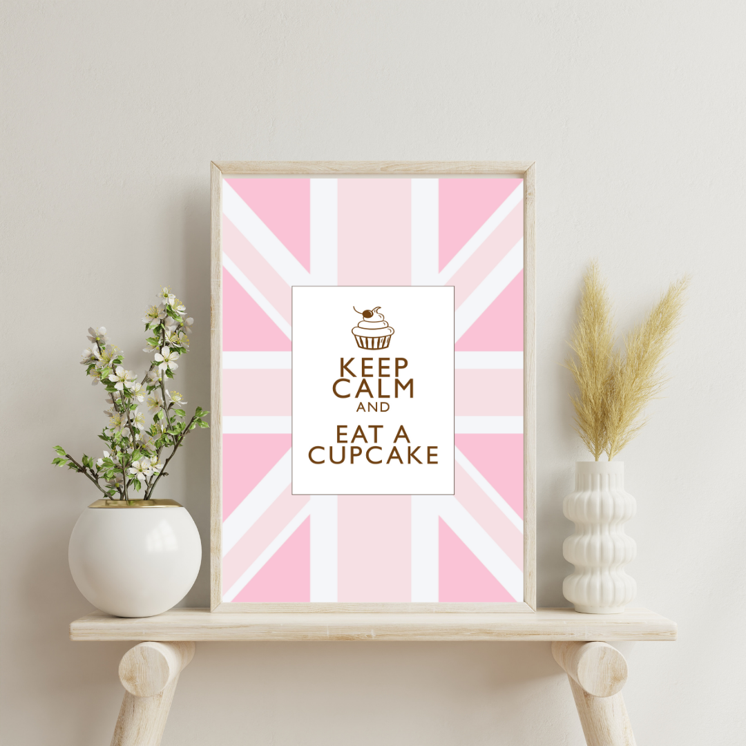 Keep Calm and Eat a Cupcake Pink Union Jack Art Print