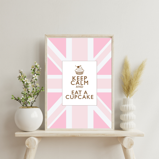 Keep Calm and Eat a Cupcake Pink Union Jack Art Print