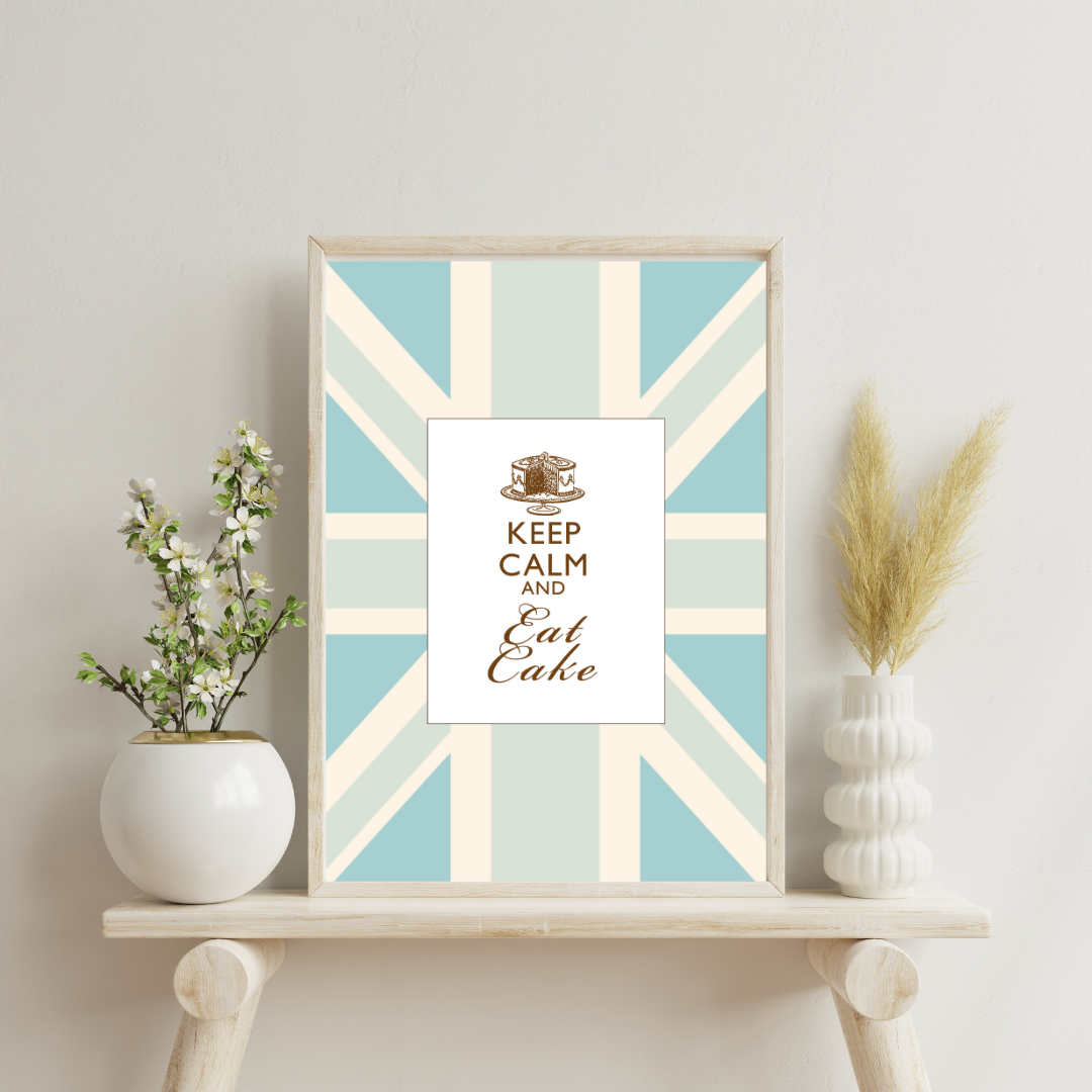 Keep Calm and Eat Cake Blue Union Jack Art Print