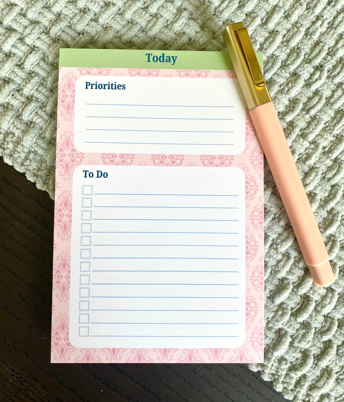 4 x 6 Inch Pink Damask To Do List
