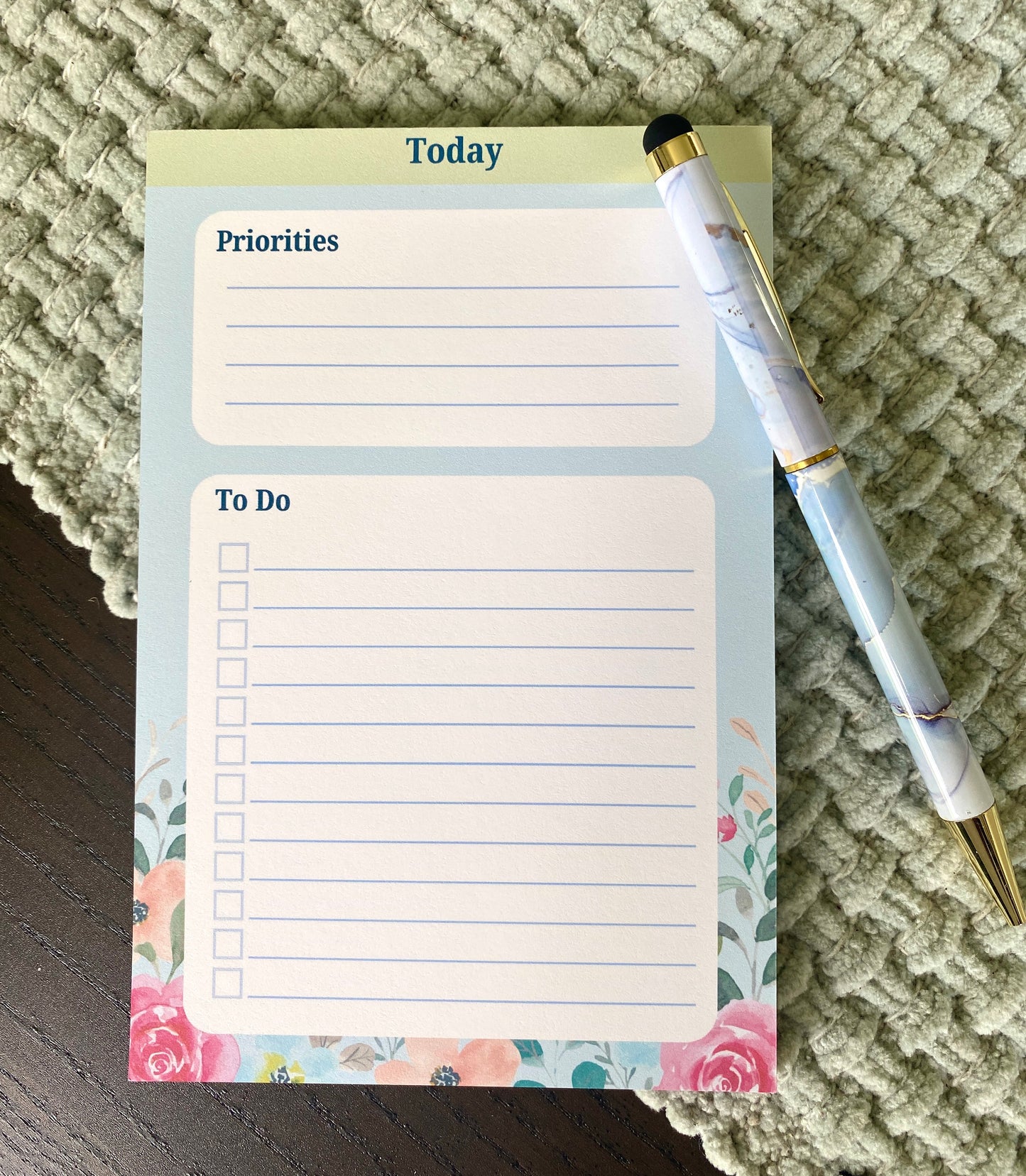 4 x 6 Inch Blue Floral To Do Notepad
