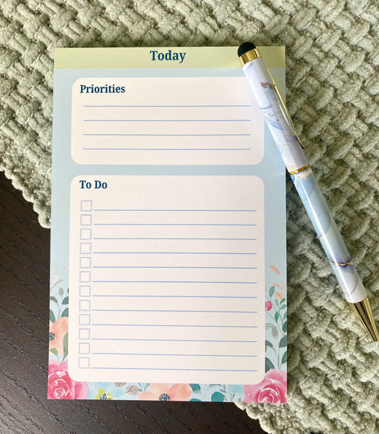 4 x 6 Inch Blue Floral To Do Notepad