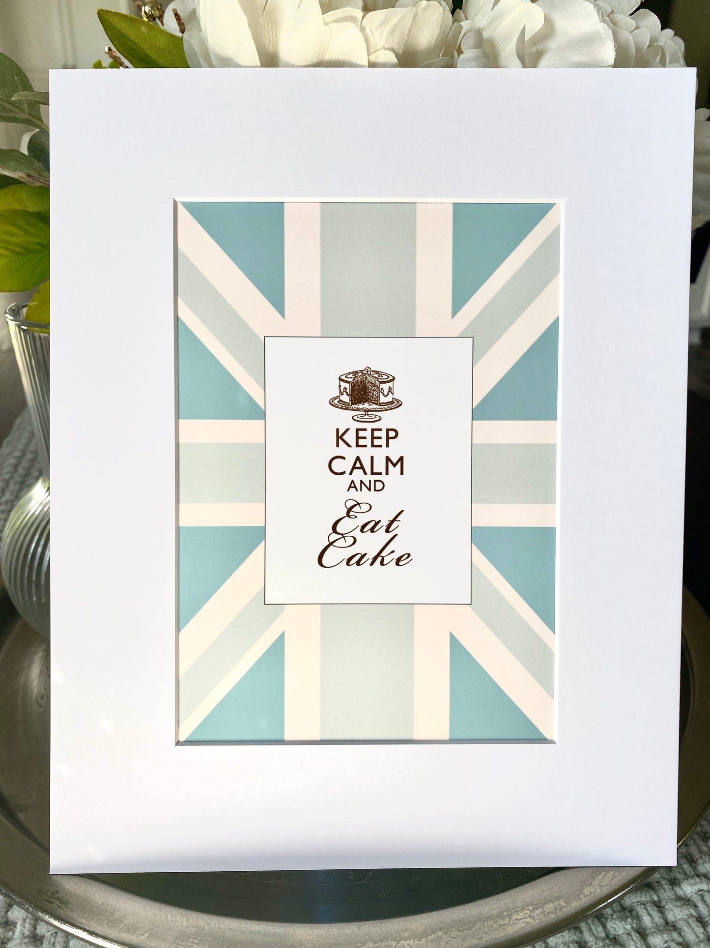 Keep Calm and Eat Cake Blue Union Jack Art Print