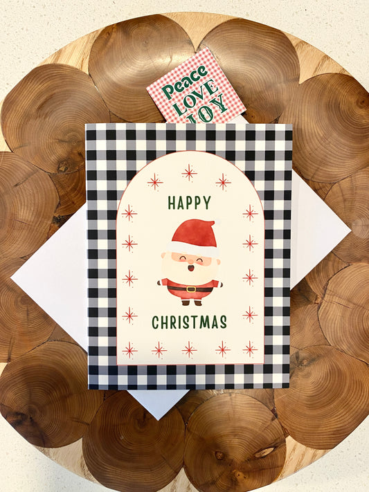Jolly Santa Black Gingham Check Christmas Card