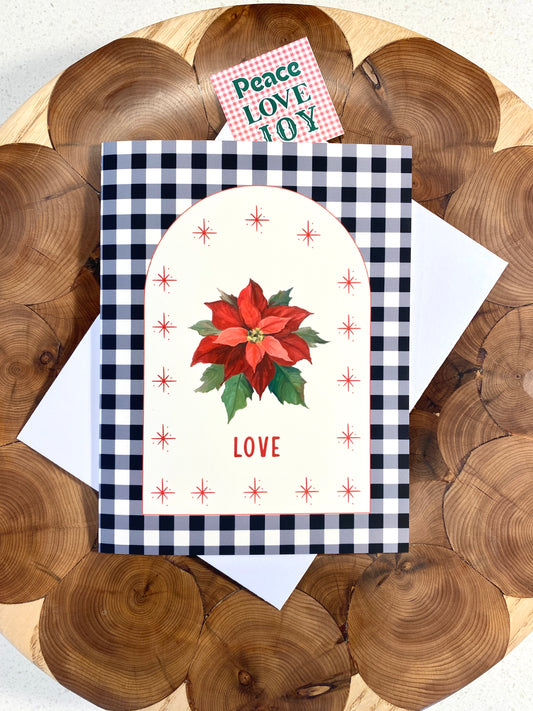 Poinsettia Black and White Gingham Holiday Card