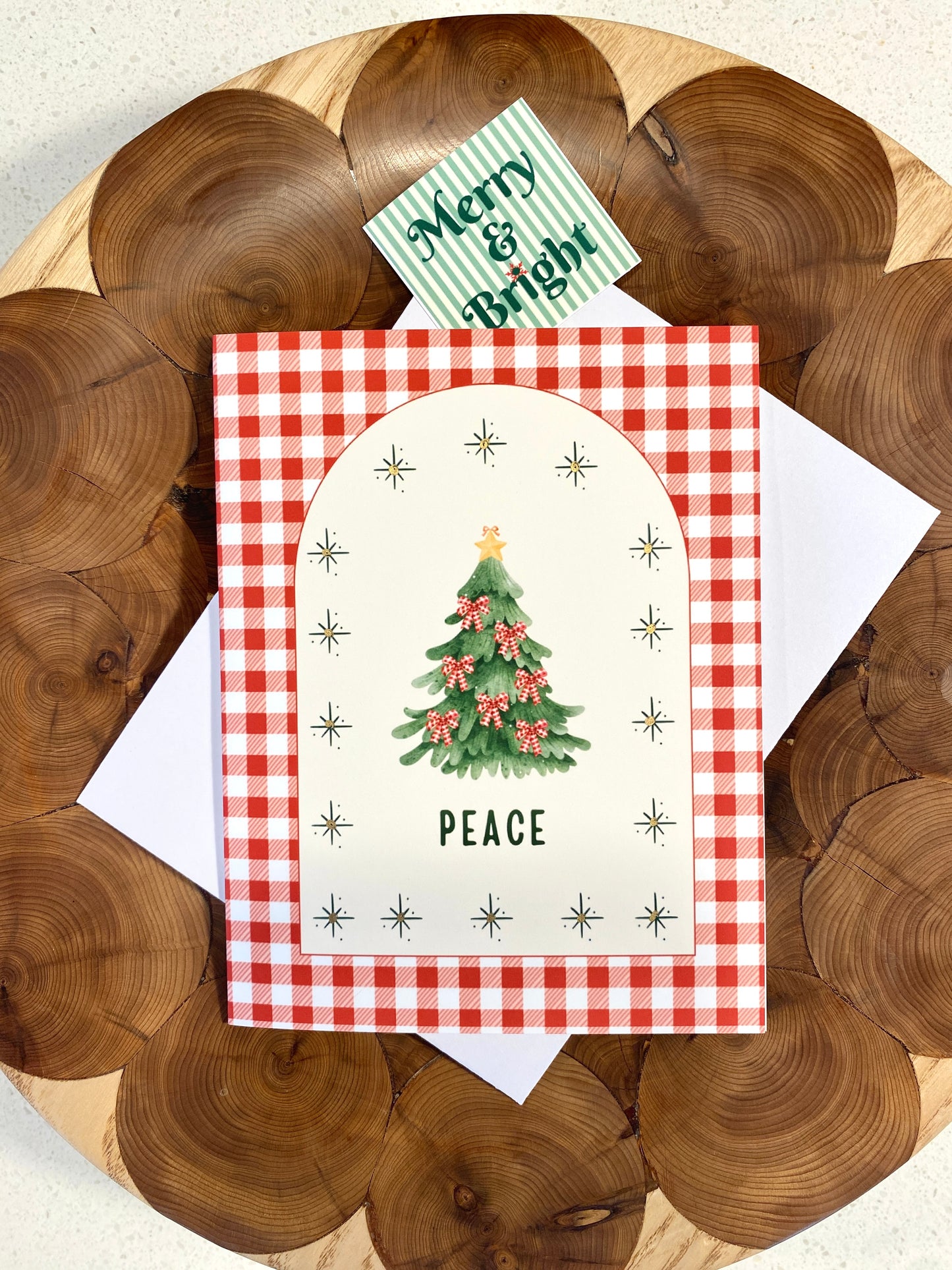 Christmas Tree Red Gingham Holiday Card