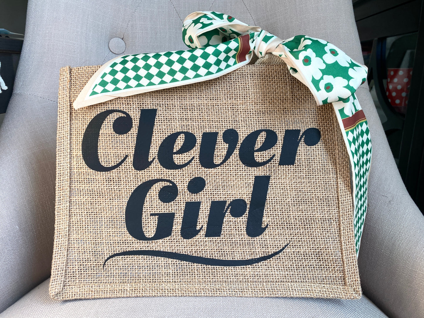 Clever Girl Burlap Tote