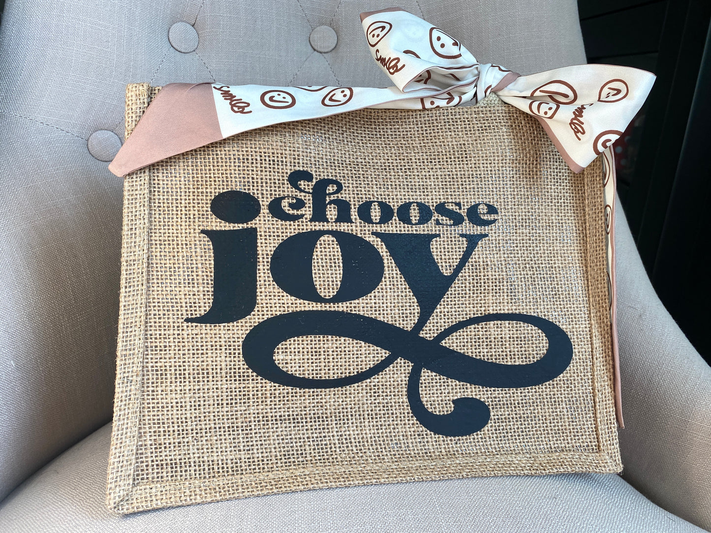 Choose Joy Burlap Tote