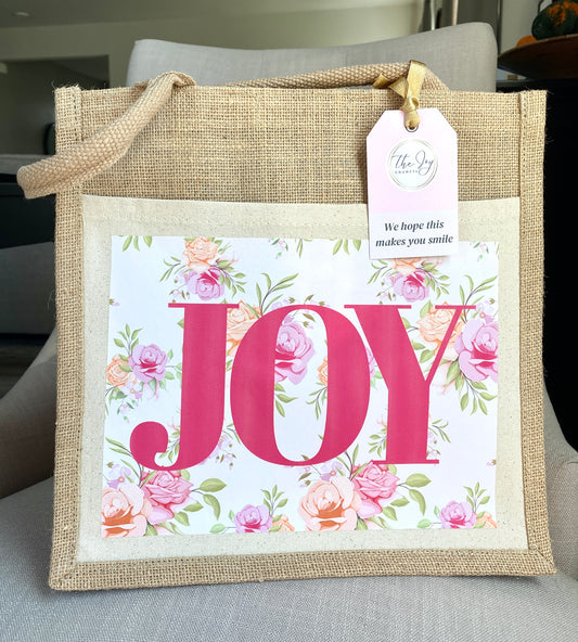 Joy Floral Burlap and Canvas Bag