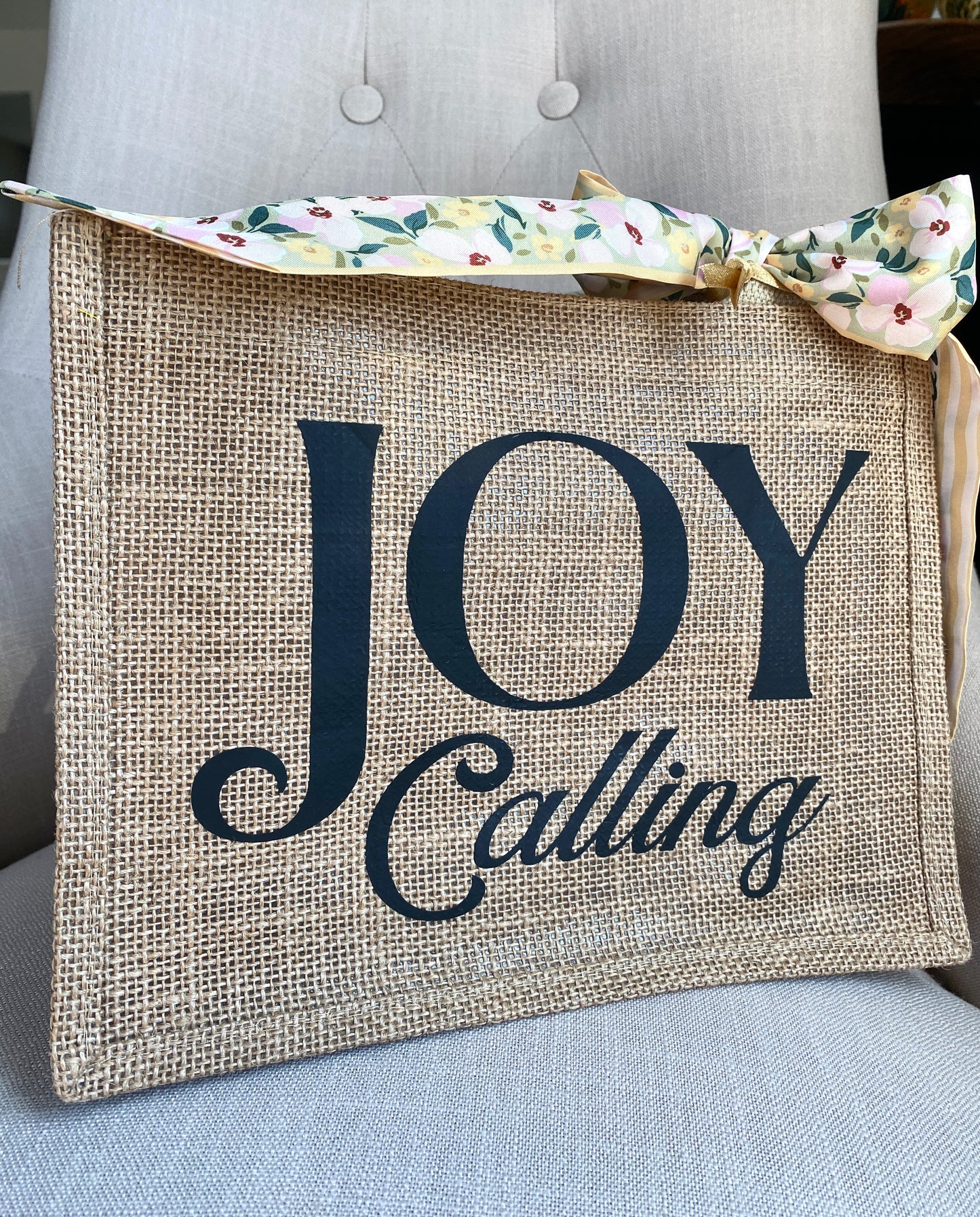 Joy Calling Burlap Tote with Scarf