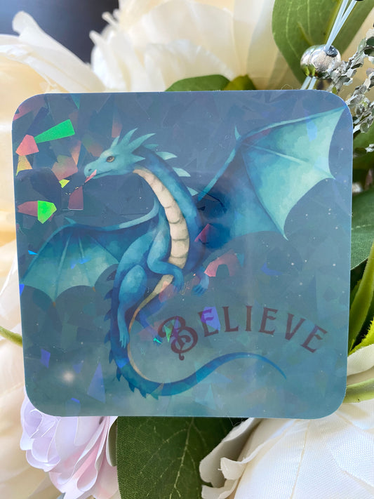 Believe Dragon Sticker Teal