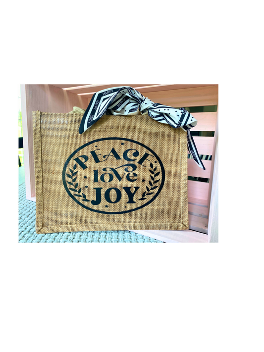 Burlap Tote - Peace, Love and Joy
